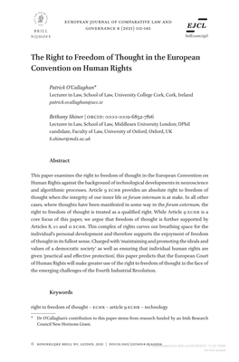 Downloaded from Brill.Com09/28/2021 11:20:18AM Via Free Access European Convention on Human Rights 113