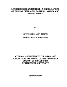 Landslide Occurrences in the Hilly Areas of Bududa District and Their Causes