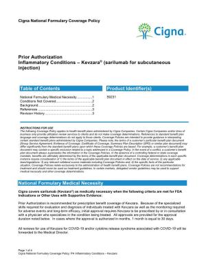 Inflammatory Conditions – Kevzara™ (Sarilumab for Subcutaneous Injection)