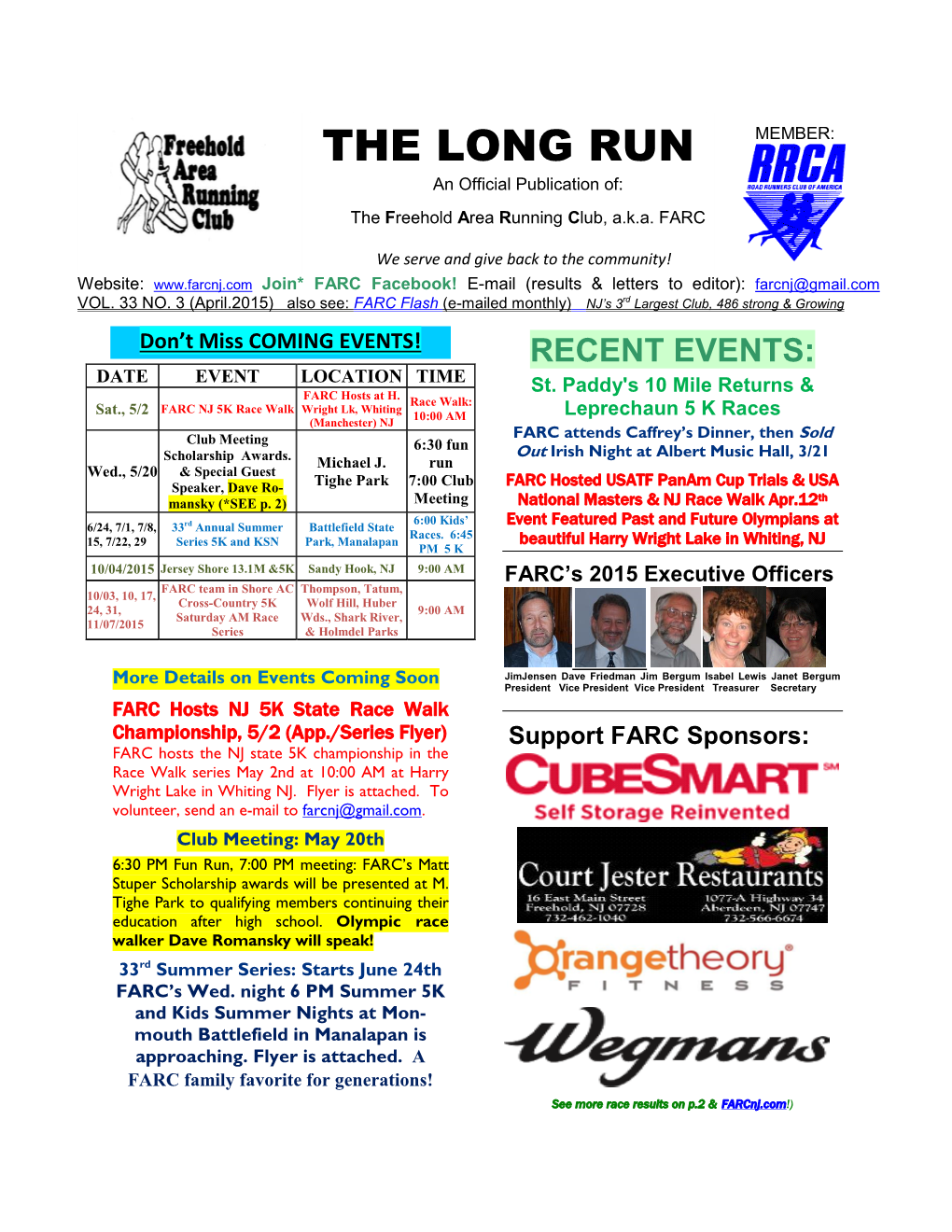 THE LONG RUN MEMBER: an Official Publication Of: the Freehold Area Running Club, A.K.A
