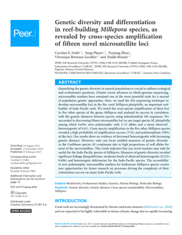 Genetic Diversity and Differentiation in Reef-Building Millepora Species, As Revealed by Cross-Species Amplification of Fifteen Novel Microsatellite Loci