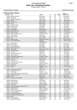 Accelerated Reader™ Page 1 Quiz List—Reading Practice 07 March 2007 11:52:51