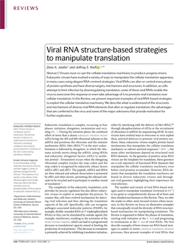 Viral RNA Structure-Based Strategies to Manipulate Translation
