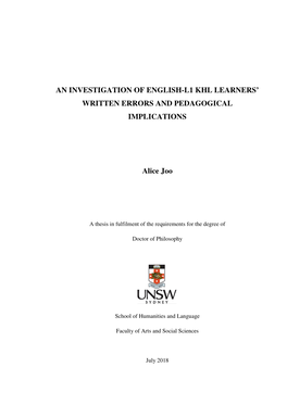 An Investigation of English-L1 Khl Learners' Written