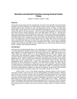 Nutrition and Genetic Variation Among Central Indian Tribes