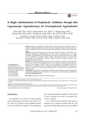Is Single Administration of Prophylactic Antibiotics Enough After Laparoscopic Appendectomy for Uncomplicated Appendicitis?