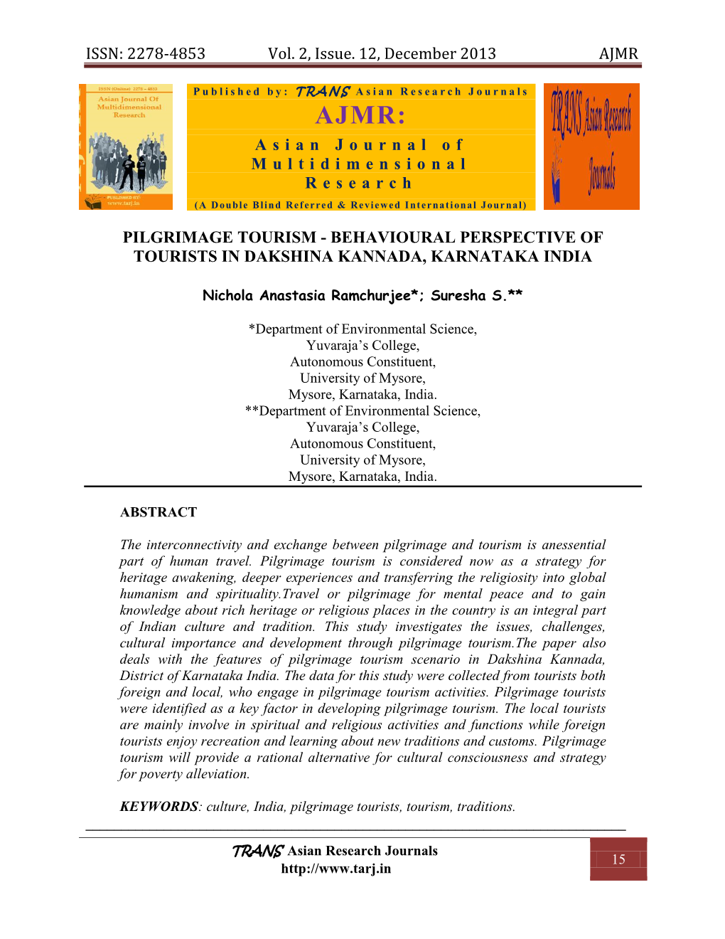 ISSN: 2278-4853 Vol. 2, Issue. 12, December 2013 AJMR Asian