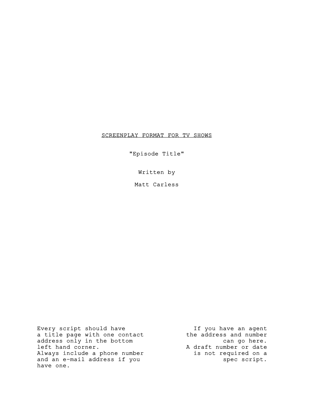 Screenplay Format for Tv Shows