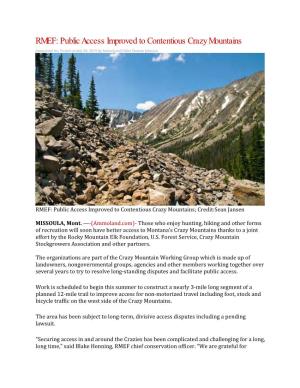 RMEF: Public Access Improved to Contentious Crazy Mountains Ammoland Inc
