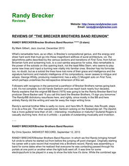 Randy Brecker Reviews Website: Email: Randy@Randybrecker.Com