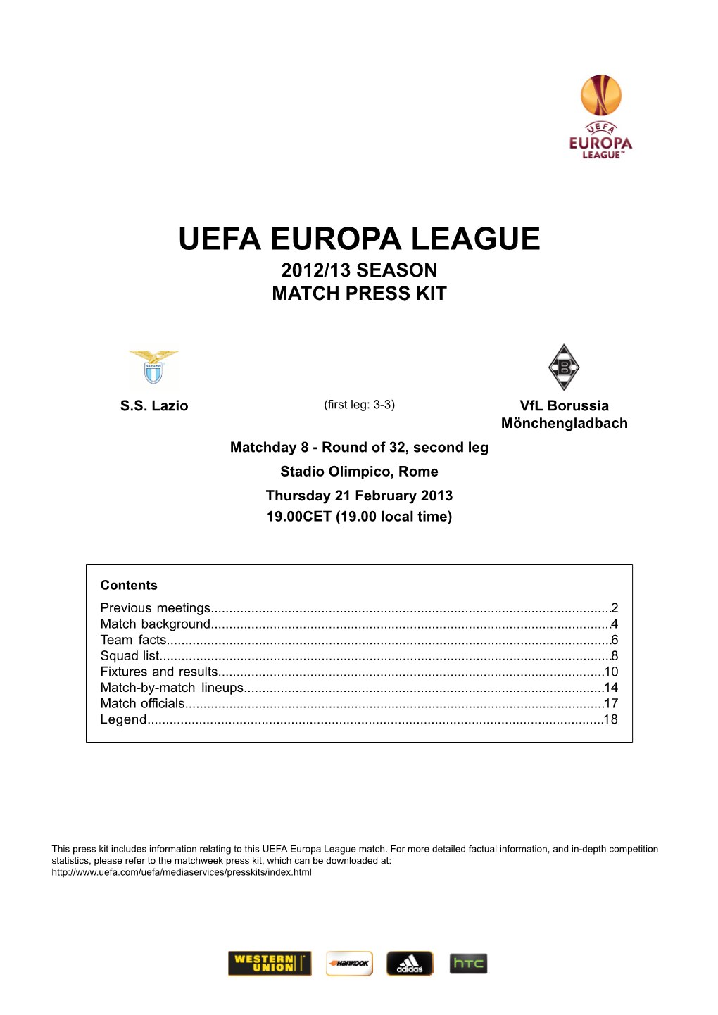 Uefa Europa League 2012/13 Season Match Press Kit