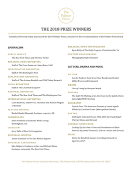 The 2018 Prize Winners