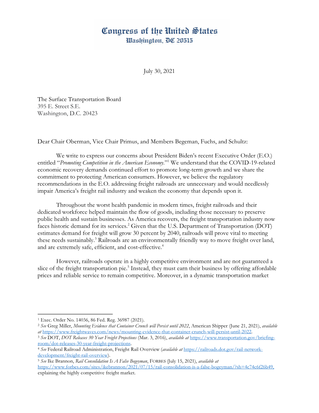 Letter from Rep. Sam Graves, Ranking