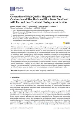 Generation of High Quality Biogenic Silica by Combustion of Rice Husk and Rice Straw Combined with Pre- and Post-Treatment Strategies—A Review