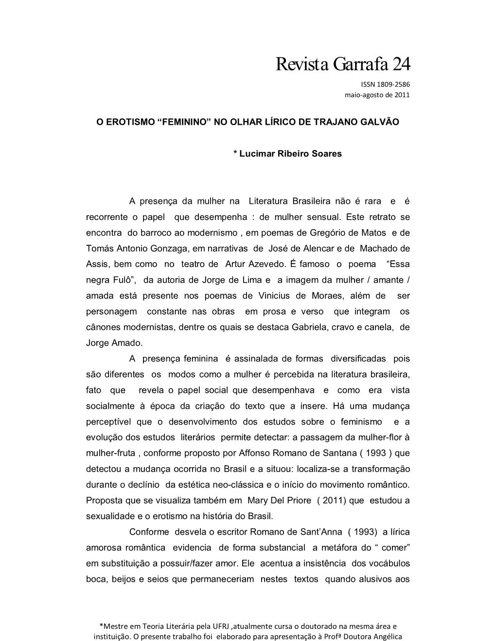 O Erotismo Feminino No Olhar Lírico De Trajano Galvão