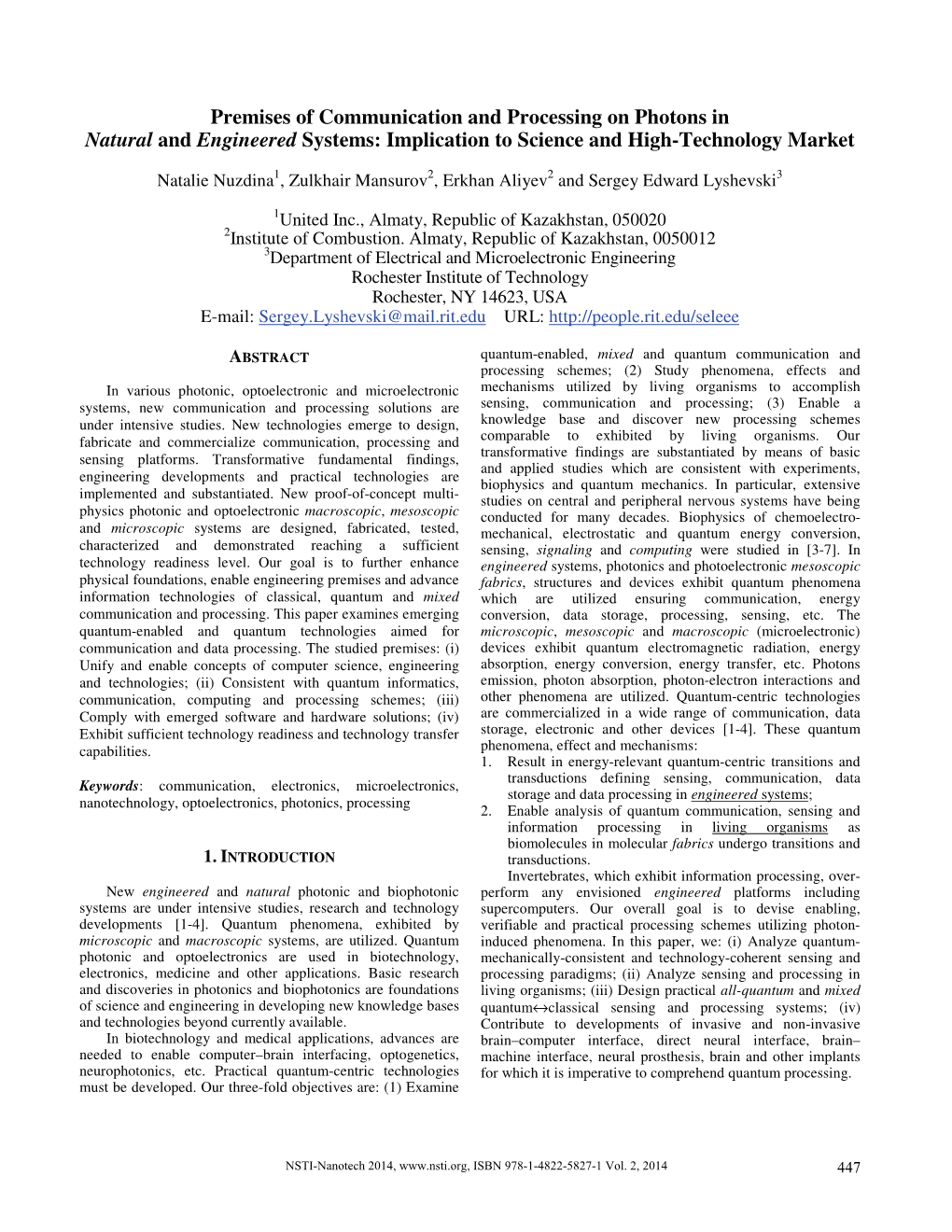Premises of Communication and Processing on Photons in Natural and Engineered Systems: Implication to Science and High-Technology Market