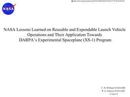 NASA Lessons Learned on Reusable and Expendable Launch Vehicle Operations and Their Application Towards DARPA’S Experimental Spaceplane (XS-1) Program