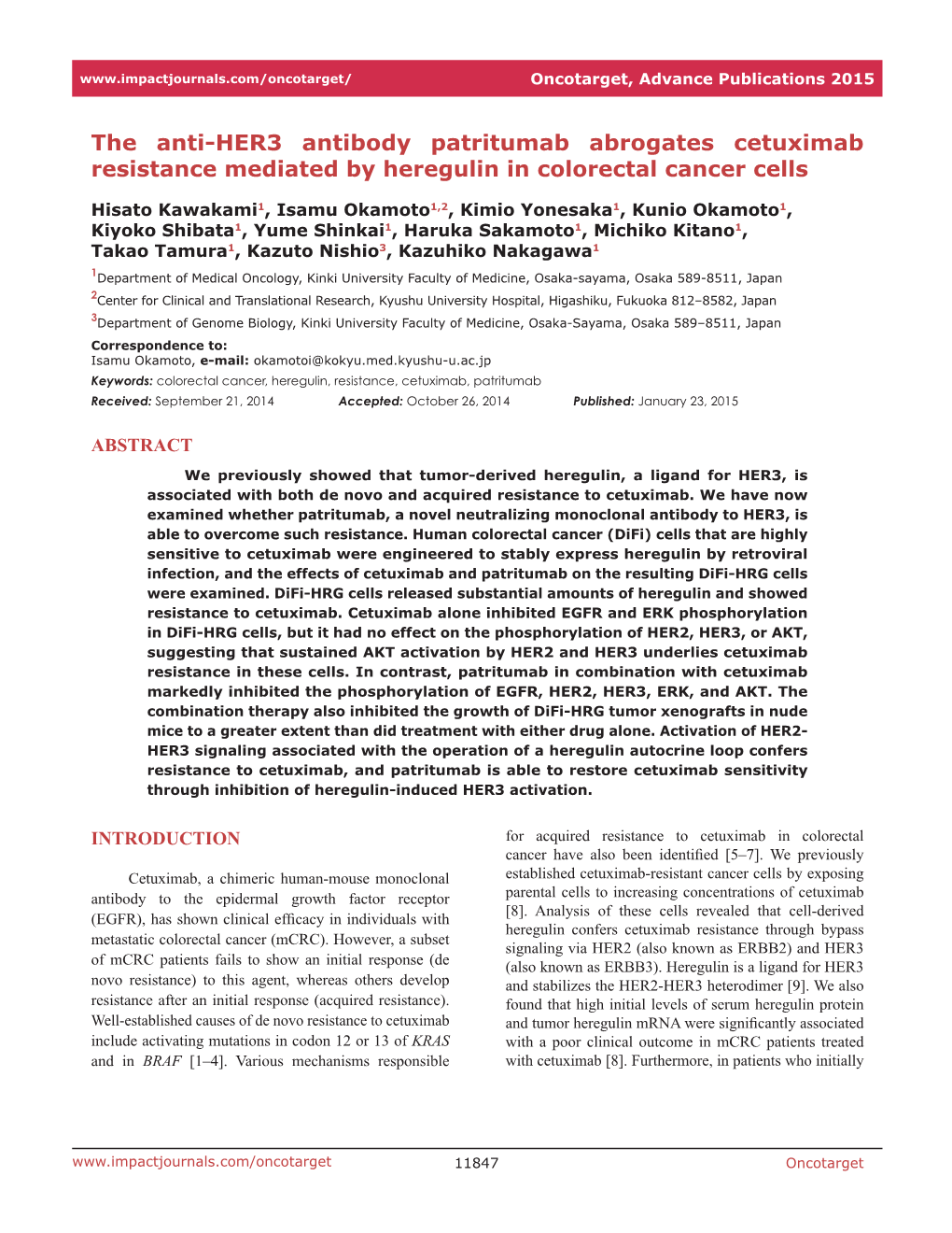 The Anti-HER3 Antibody Patritumab Abrogates Cetuximab Resistance Mediated by Heregulin in Colorectal Cancer Cells