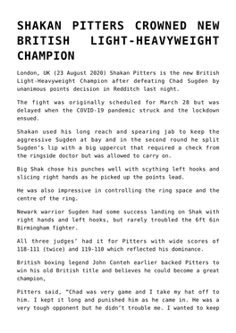 Shakan Pitters Crowned New British Light-Heavyweight Champion
