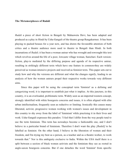The Metamorphoses of Rudali Rudali a Piece of Short Fiction in Bengali By