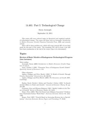 14.461: Part I: Technological Change