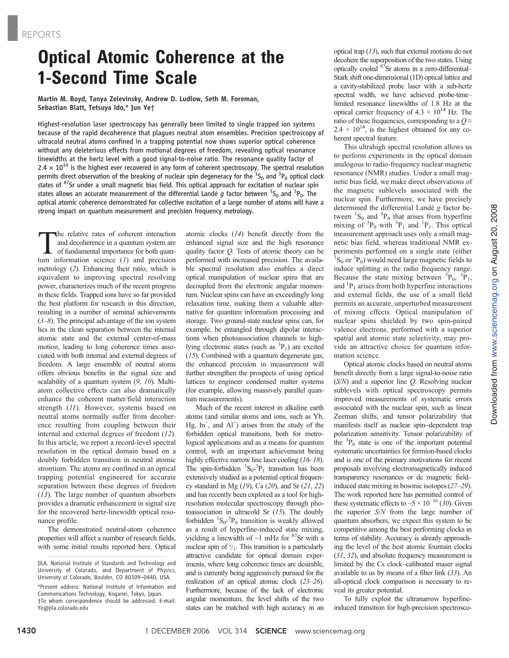 Optical Atomic Coherence at the 1-Second Time Scale