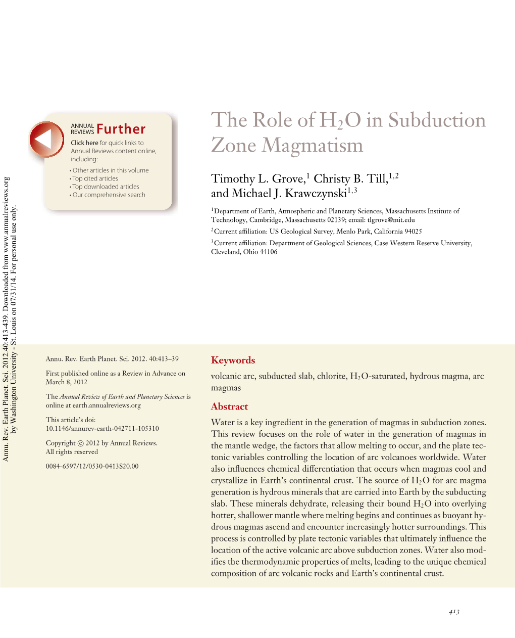 The Role of H2O in Subduction Zone Magmatism