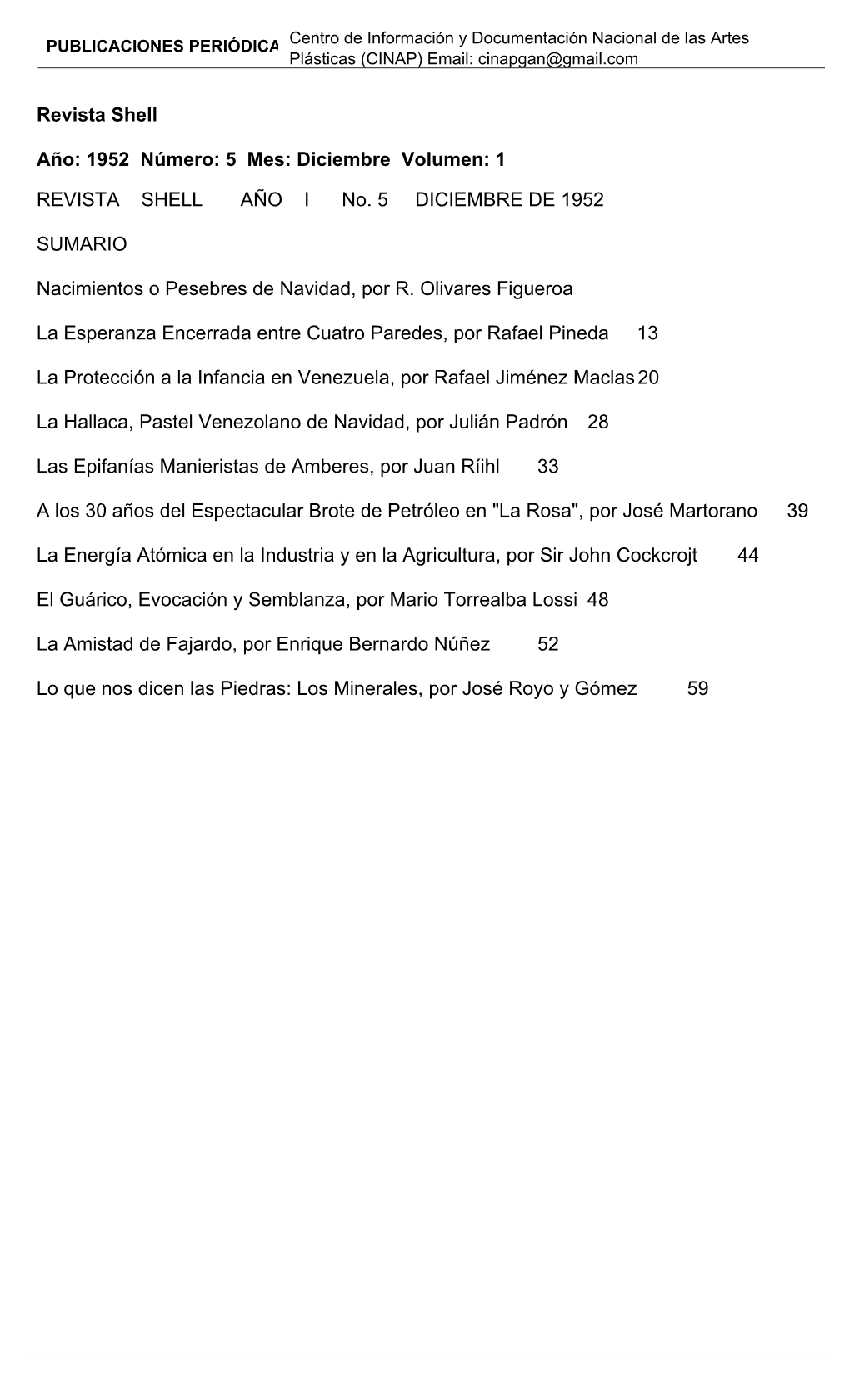 Revista Shell Año: 1952 Número: 5 Mes: Diciembre Volumen