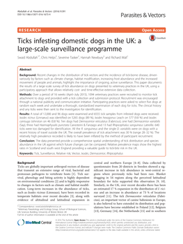Ticks Infesting Domestic Dogs in the UK: a Large-Scale Surveillance Programme Swaid Abdullah1*, Chris Helps2, Severine Tasker2, Hannah Newbury3 and Richard Wall1