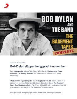 Bob Dylan Släpper Helig Graal 4 November