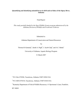 Quantifying and Identifying Unionid Larvae in Drift and on Fishes of the Sipsey River, Alabama