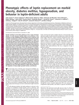 Phenotypic Effects of Leptin Replacement on Morbid Obesity, Diabetes Mellitus, Hypogonadism, and Behavior in Leptin-Deficient Adults