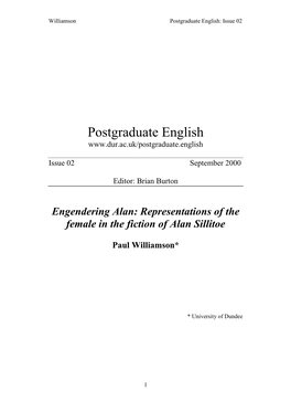 Representations of the Female in the Fiction of Alan Sillitoe Paul Williamson