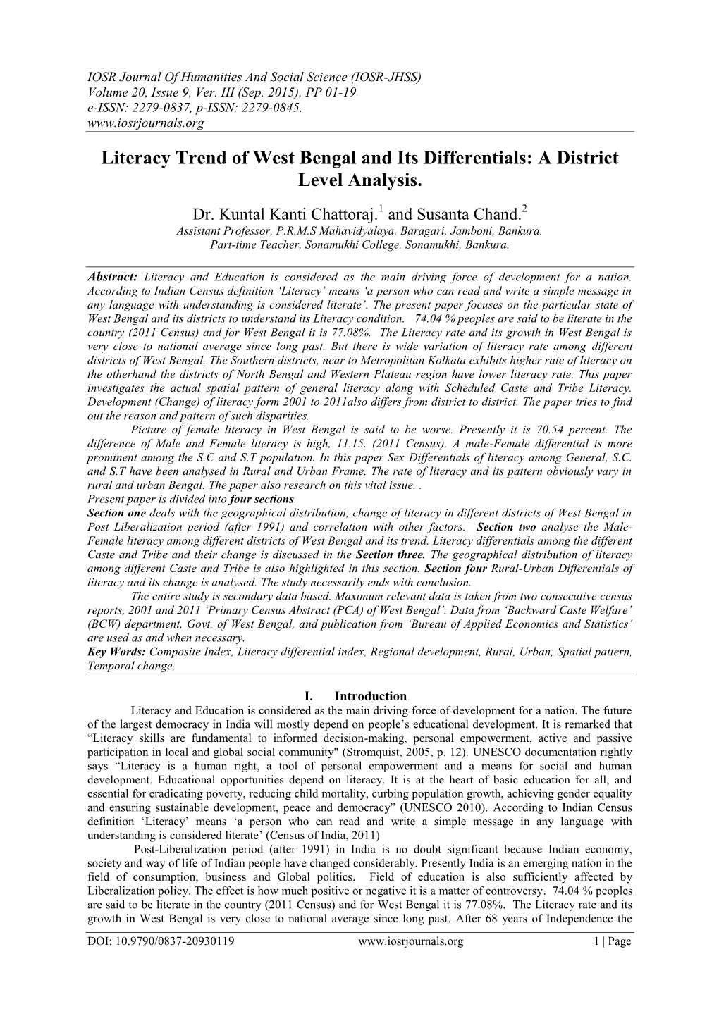 Literacy Trend of West Bengal and Its Differentials: a District Level Analysis