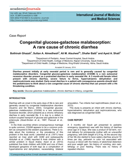 Congenital Glucose-Galactose Malabsorption: a Rare Cause of Chronic Diarrhea