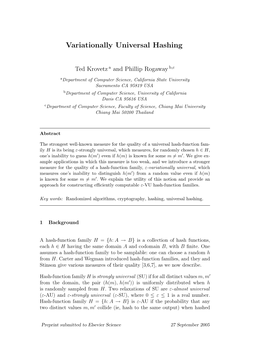 Variationally Universal Hashing