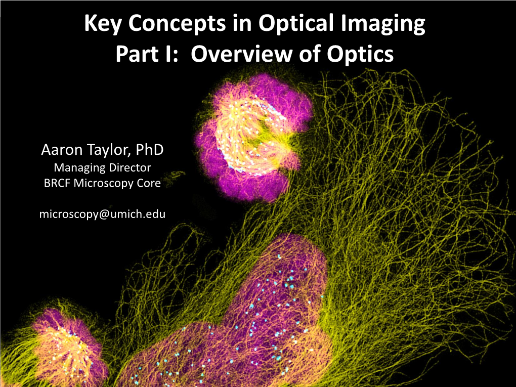 Key Concepts in Optical Imaging Part I: Overview of Optics