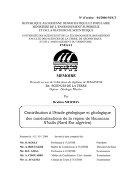 Contribution À L'étude Géologique Et Gîtologique Des Minéralisations De