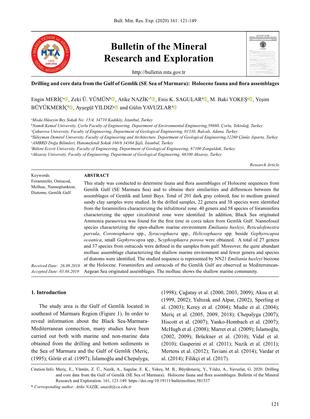 Bulletin of the Mineral Research and Exploration