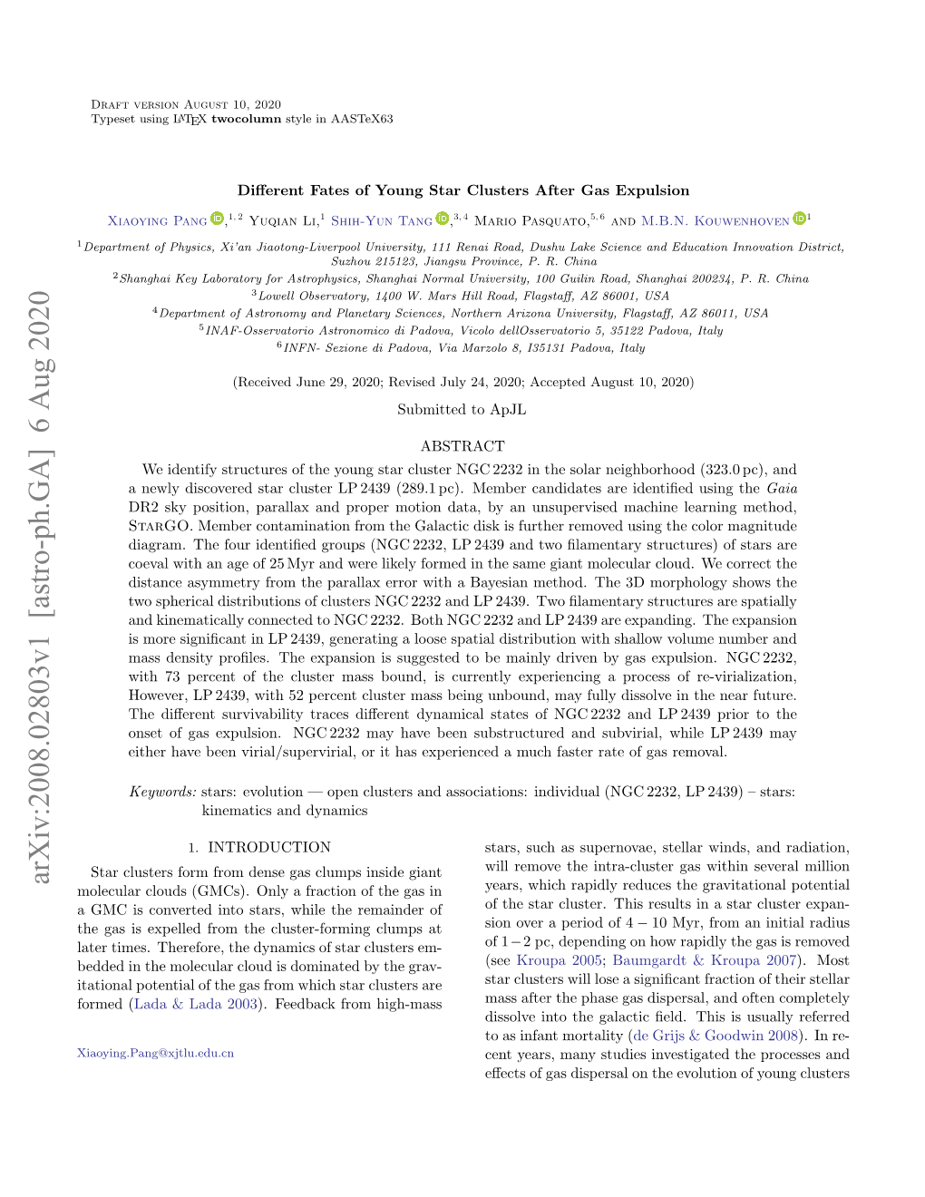 Arxiv:2008.02803V1 [Astro-Ph.GA] 6 Aug 2020 Molecular Clouds (Gmcs)