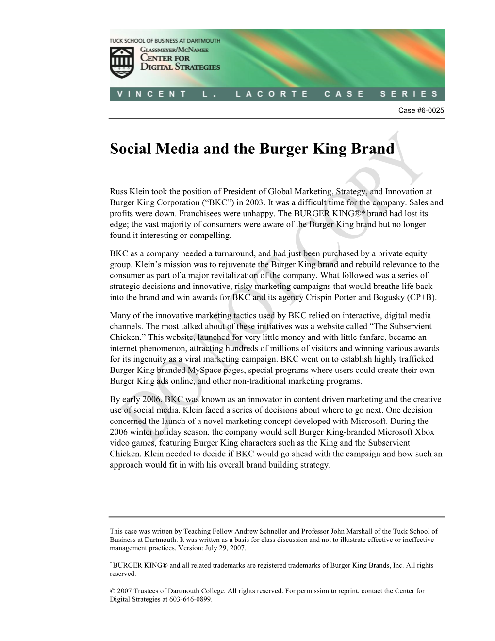 Social Media and the Burger King Brand