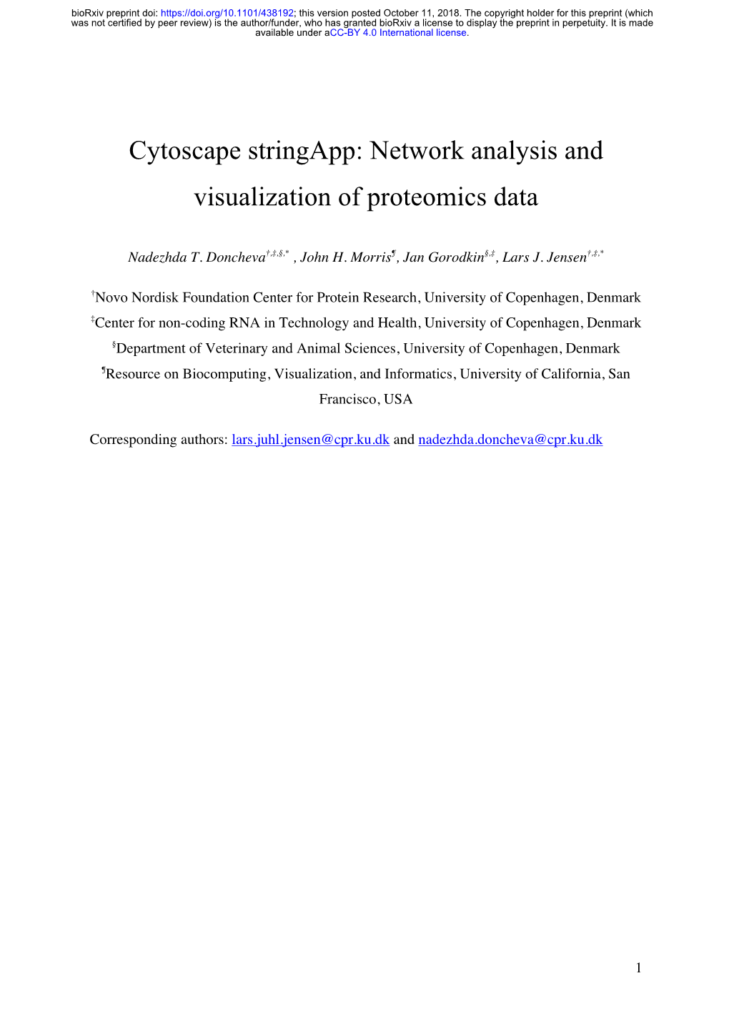 Cytoscape Stringapp: Network Analysis and Visualization of Proteomics Data