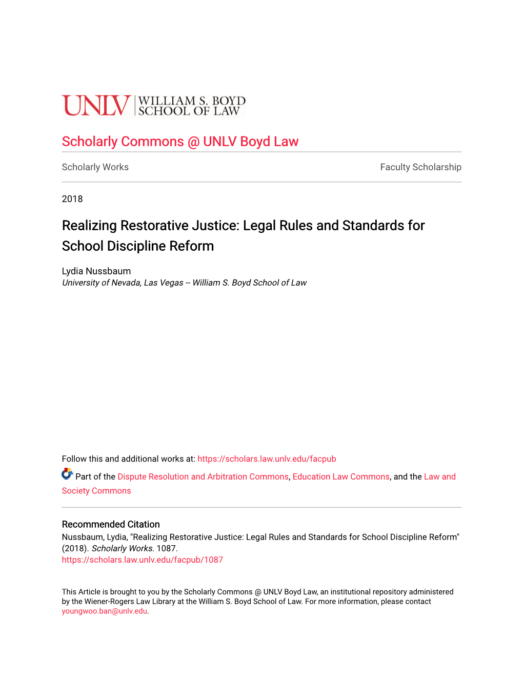 Realizing Restorative Justice: Legal Rules and Standards for School Discipline Reform