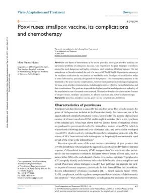 Poxviruses: Smallpox Vaccine, Its Complications and Chemotherapy