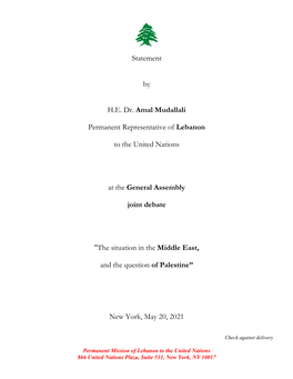 Statement by H.E. Dr. Amal Mudallali Permanent Representative Of