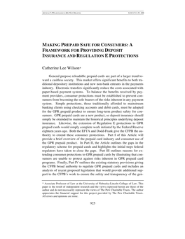 Making Prepaid Safe for Consumers: a Framework for Providing Deposit Insurance and Regulation E Protections