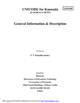 UNICODE for Kannada General Information & Description