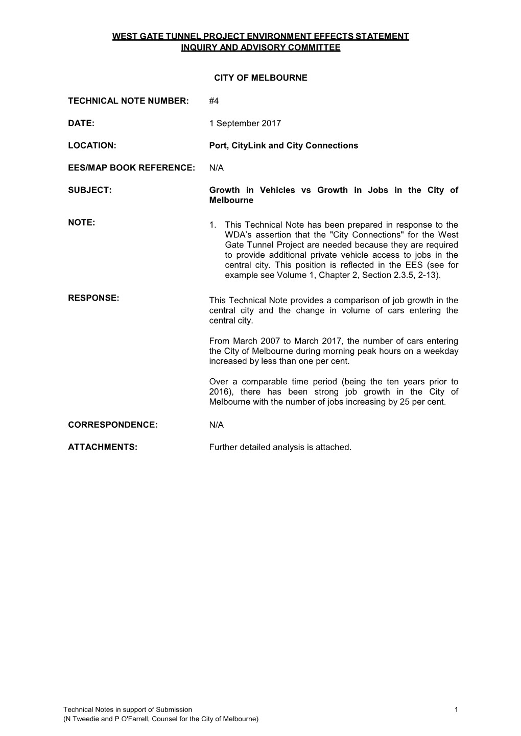West Gate Tunnel Project Environment Effects Statement Inquiry and Advisory Committee