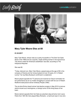 Mary Tyler Moore Dies at 80
