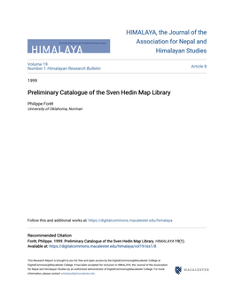 Preliminary Catalogue of the Sven Hedin Map Library